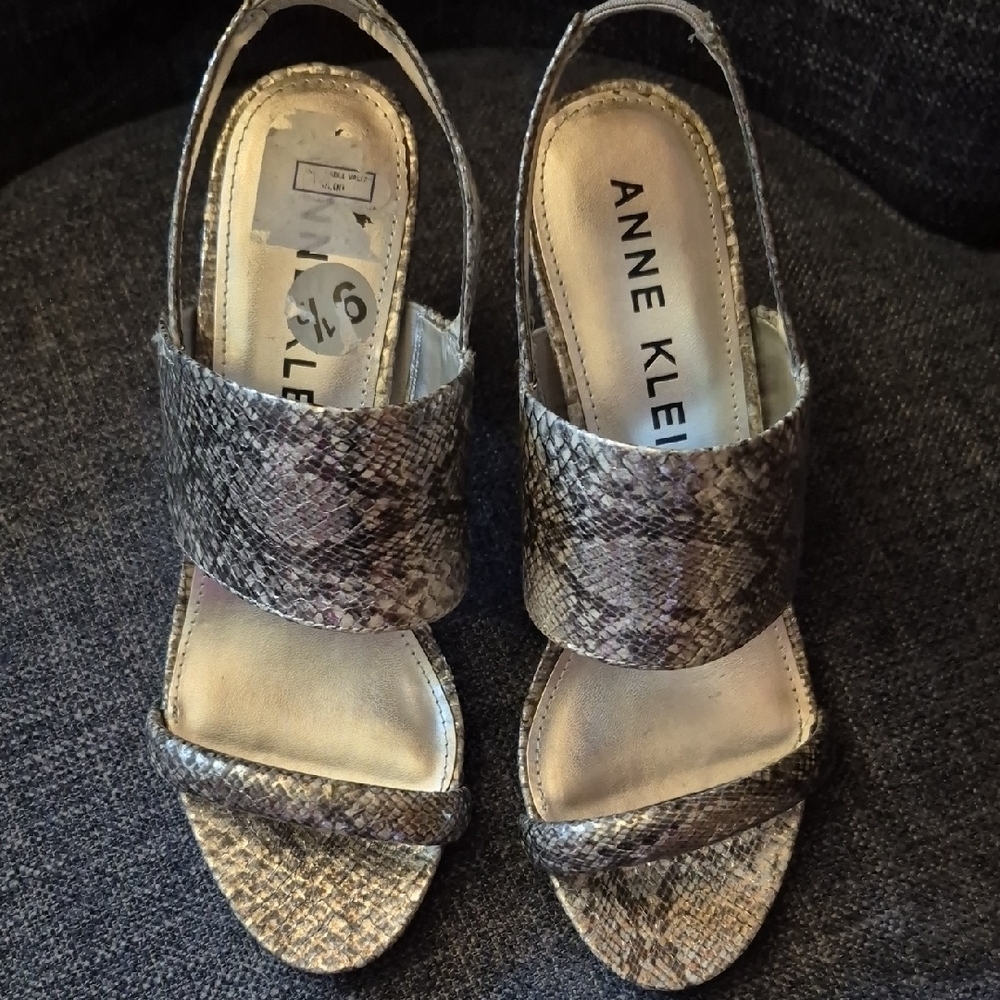 Anne Klein Snake-Print Metallic Gray Slingback Sandals